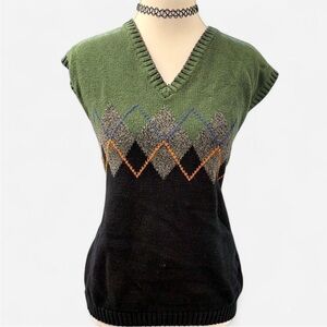 Dockers Olive and Black Argyle V-Neck Sweater